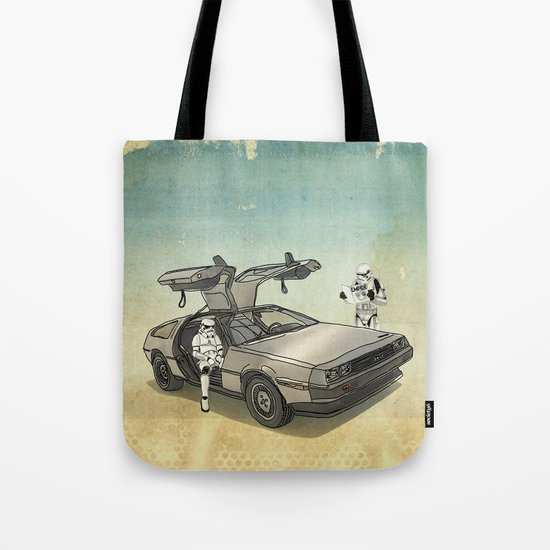 Lost, searching for the DeathStarr _ 2 Stormtrooopers in a DeLorean Tote Bag