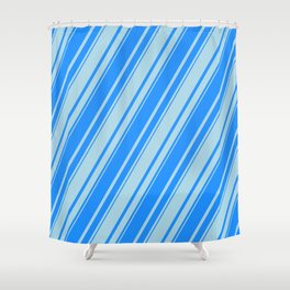 [ Thumbnail: Blue & Light Blue Colored Lines/Stripes Pattern Shower Curtain ]