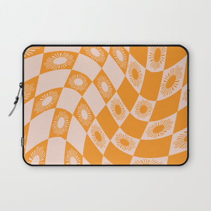 Abstract Sun Checker Pattern 2 in Orange Pink Laptop Sleeve