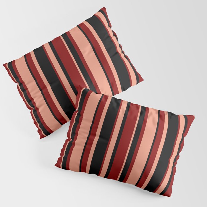 Dark Salmon, Black & Maroon Colored Pattern of Stripes Pillow Sham