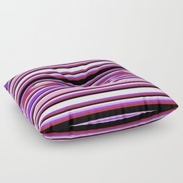 [ Thumbnail: Eyecatching Plum, Purple, Red, Black & White Colored Lines/Stripes Pattern Floor Pillow ]