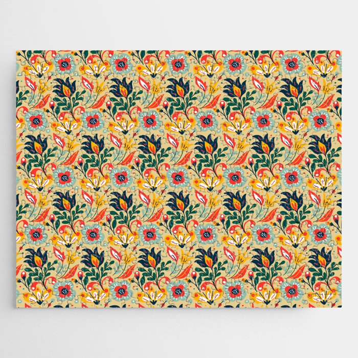 Colorful Floral Pattern On Beige Background Jigsaw Puzzle