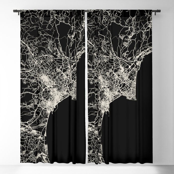 Alicante, Spain - City Map - Black and White  Blackout Curtain