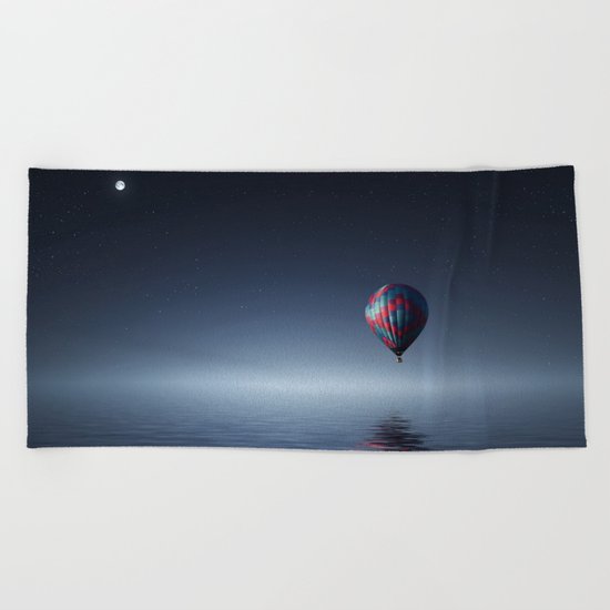Hot Air Balloon Over Water Beach Towel