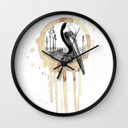 Coffee Stained Brown Pelican-Louisiana Series Wall Clock | Southernart, Pelican, Louisiana, Brownpelican, Coffeelover, Penandink, Coffeeart, Caffeine, Illustration, Design 