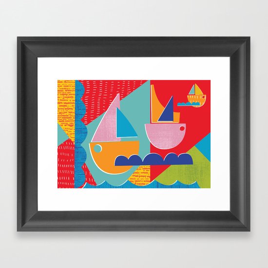3 Sail Boats at Sea Framed Art Print