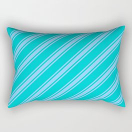 [ Thumbnail: Dark Turquoise and Light Sky Blue Colored Lined/Striped Pattern Rectangular Pillow ]