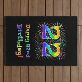 [ Thumbnail: 22nd Birthday - Fun Rainbow Spectrum Gradient Pattern Text, Bursting Fireworks Inspired Background Outdoor Rug ]