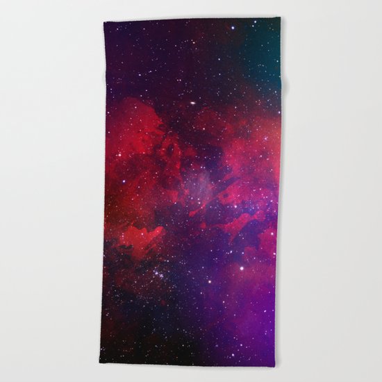 Purple & Red Watercolor Space Pattern Beach Towel