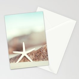 Starfish Beach Photography, Aqua Coastal Seashore Photo, Blue Seashell Shore Stationery Card