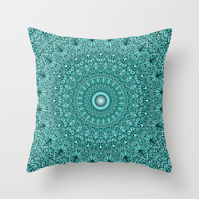 Turquoise Geometric Floral Mandala Throw Pillow