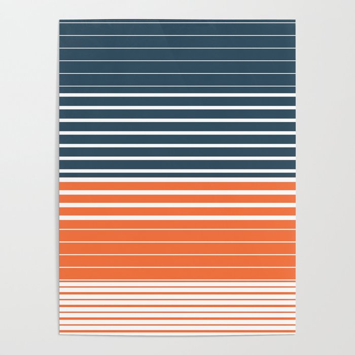 Navy Blue Orange Stripes Poster