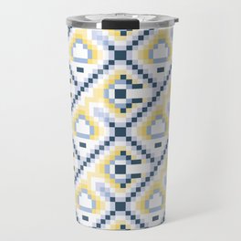 Seamless geometric vintage pattern in shades of blue and yellow in mosaic style. Decorative multicolour pattern Travel Mug