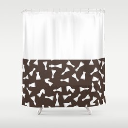 White Chess Pieces on Dark Brown and White Horizontal Split Shower Curtain