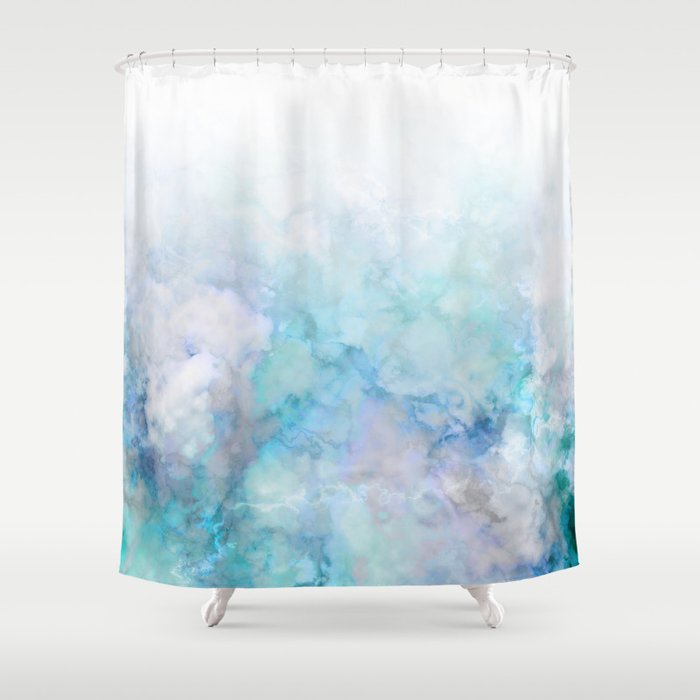 Fresh Blue And Aqua Ombre Frozen Marble Shower Curtain By