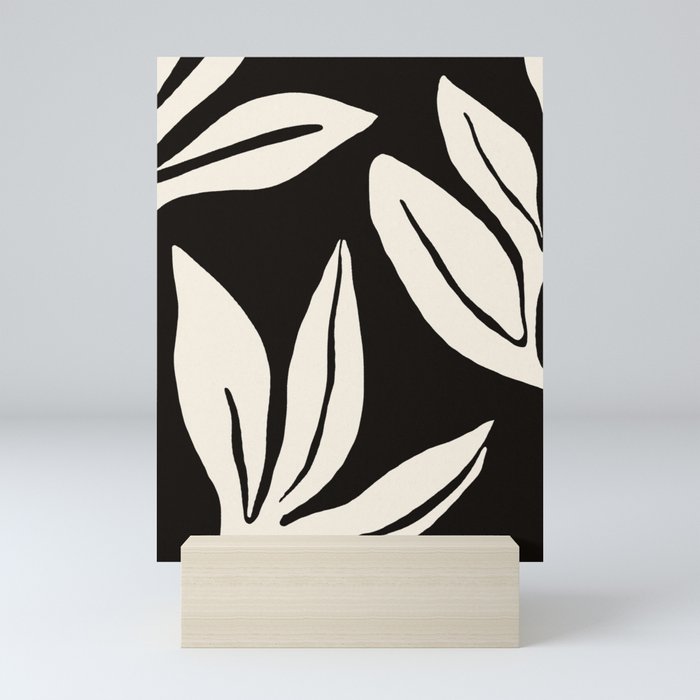 Botanical leaves Black and White Abstract Mini Art Print