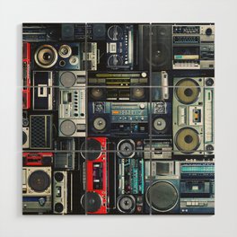 Vintage wall full of radio boombox of the 80s Wood Wall Art