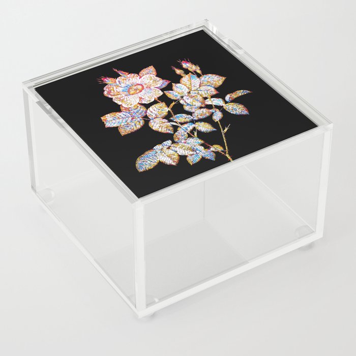 Floral Twin White Rose Mosaic on Black Acrylic Box