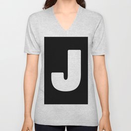 J (White & Black Letter) V Neck T Shirt