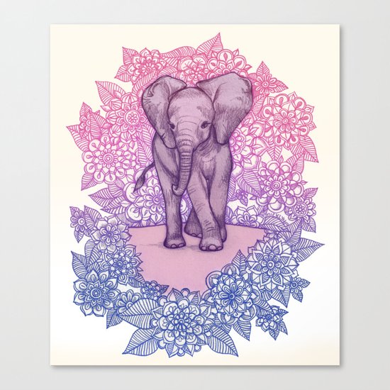 Cute Baby Elephant in pink, purple & blue Canvas Print