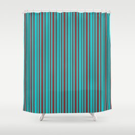 [ Thumbnail: Dark Turquoise and Brown Colored Pattern of Stripes Shower Curtain ]