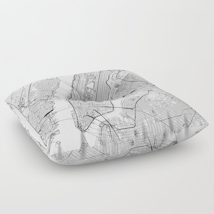 New York City White Map Floor Pillow