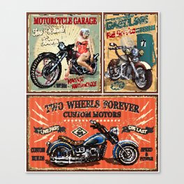 Set of vintage motorcycle metal signs.  Canvas Print