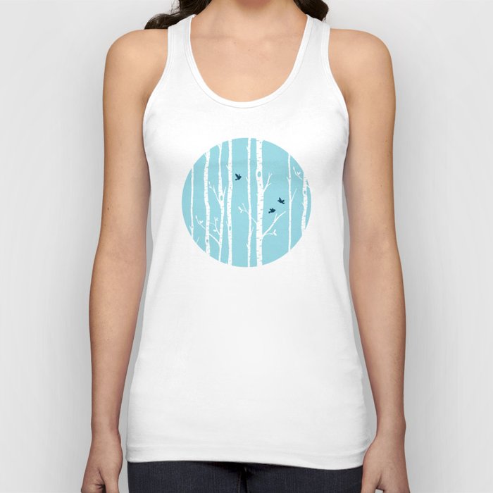 Birch tree forest with blue birds Tank Top