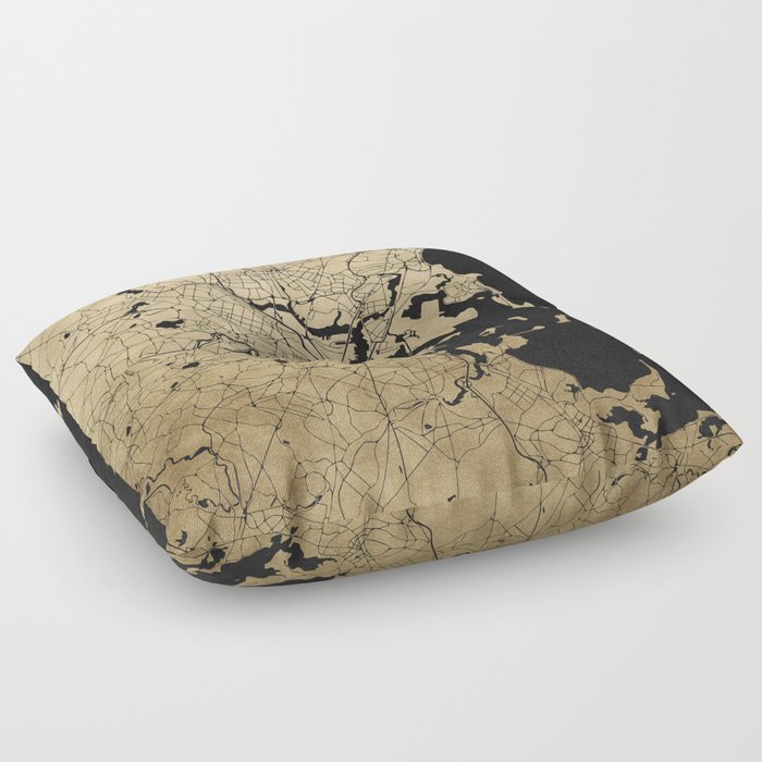 Boston Black and Gold Map Floor Pillow