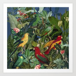 befor the day is done Art Print | Tropic, Paradise, Feather, Digital, Fruits, Dawn, Birds, Night, Graphicdesign, Jungle 