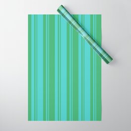 [ Thumbnail: Turquoise and Sea Green Colored Lined Pattern Wrapping Paper ]