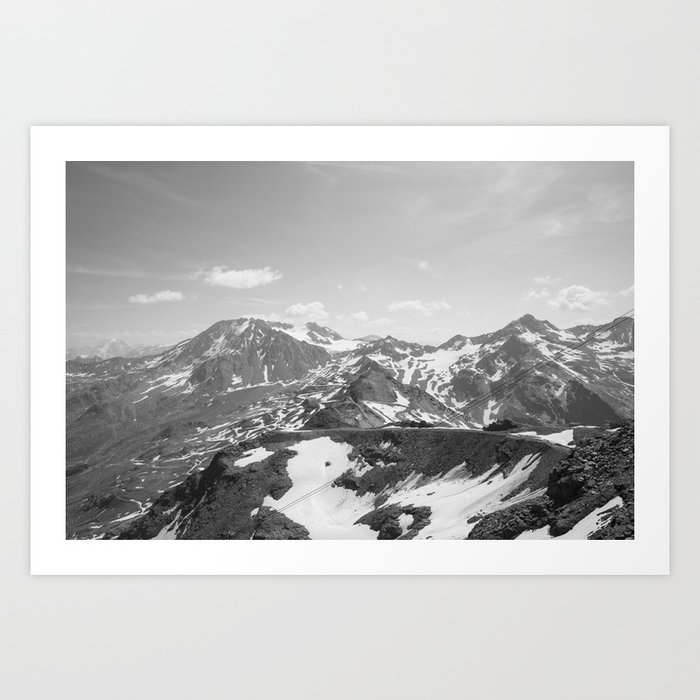 Black and white mountains art print - snow in the french alps - nature and travel photography Art Print