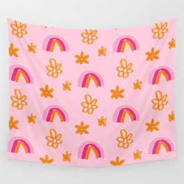 Rainbows and Daisies - Pink and Yellow Palette Wall Tapestry