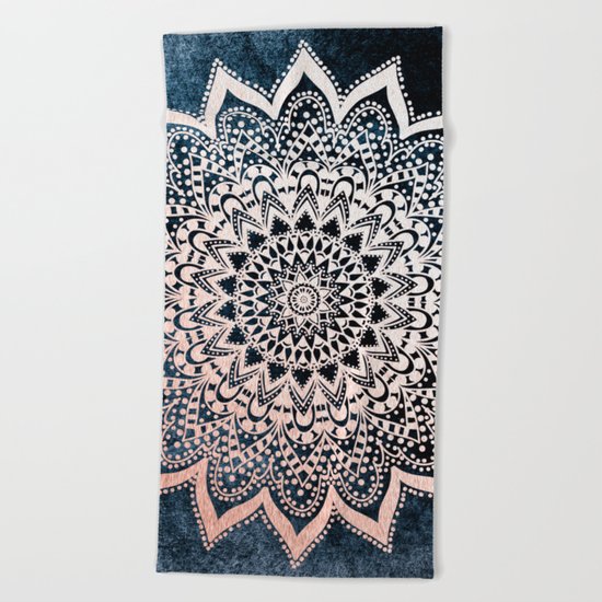 BLUE BOHO NIGHTS MANDALA Beach Towel