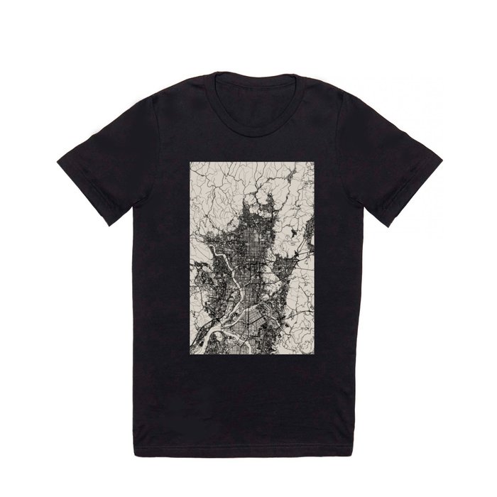 Kyoto, Japan - Black & White Map T Shirt