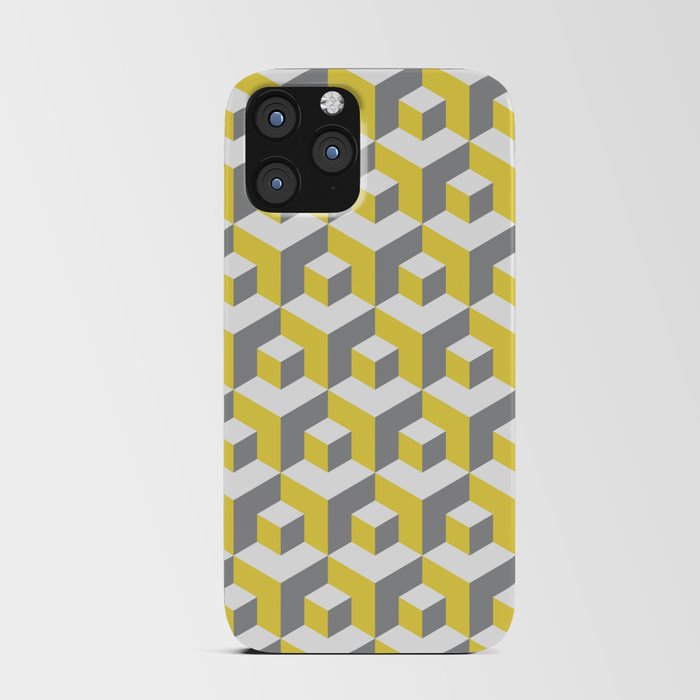 lluminating yellow and ultimate gray seamless isometric pattern. Grey, white and yellow abstract endless isometric background. Seamless geometric pattern. illustration iPhone Card Case