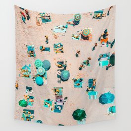 Aerial Beach Art Print, People Umbrellas On Beach, Beach Aerial Print, Drone Aerial Photography, Minimalist Print, Pastel Beach Wall Tapestry