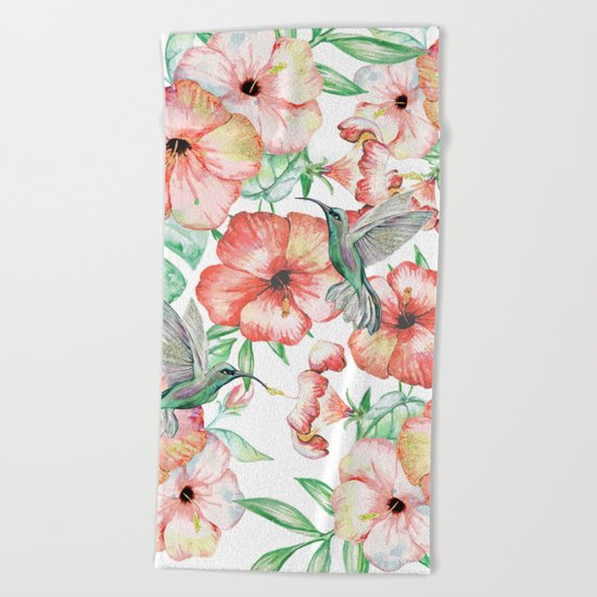 Hummingbirds + Hibiscus Beach Towel