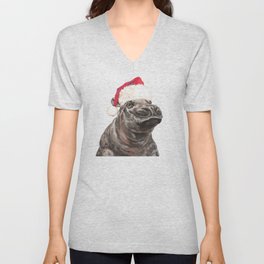 Christmas Baby Hippo V Neck T Shirt
