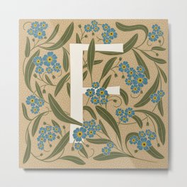 Floral Monogram Letter F Metal Print