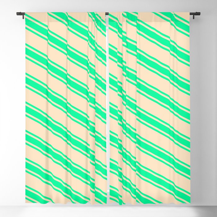 Bisque & Green Colored Lines Pattern Blackout Curtain