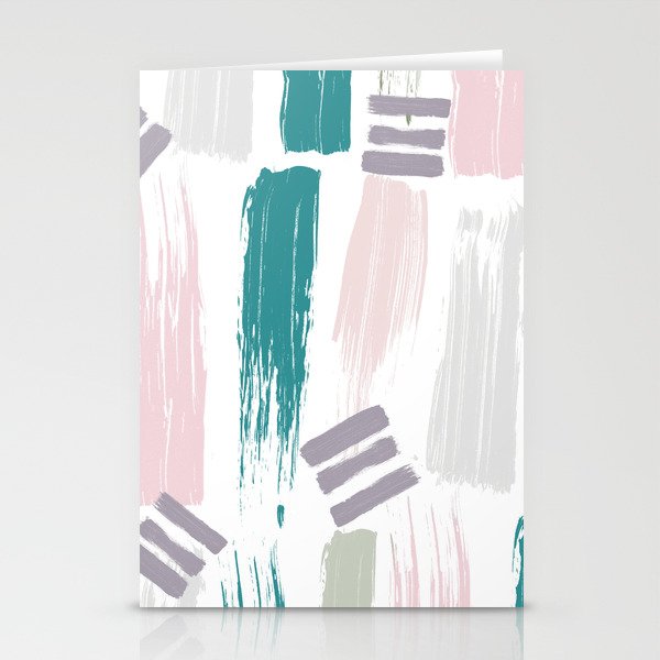 Abstract pink turquoise gray acrylic paint brushstrokes Stationery Cards