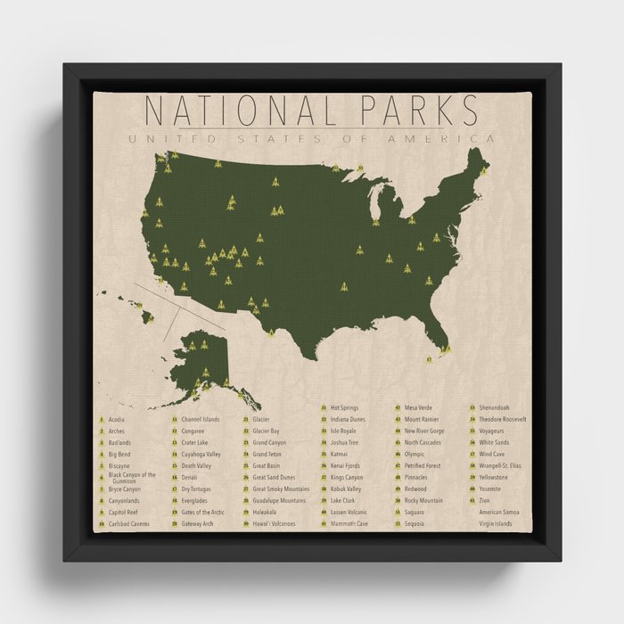 US National Parks Framed Canvas