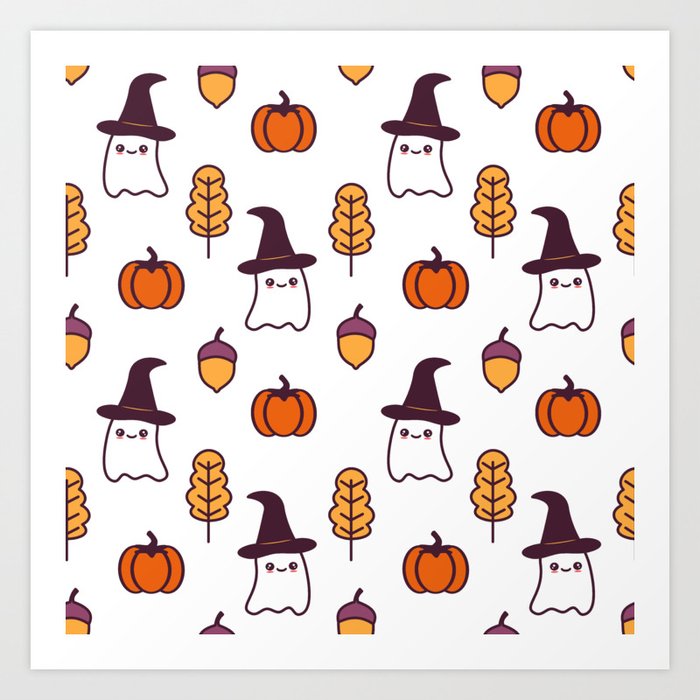 Cute Cartoon Halloween Pattern Background With Ghosts Pumpkins