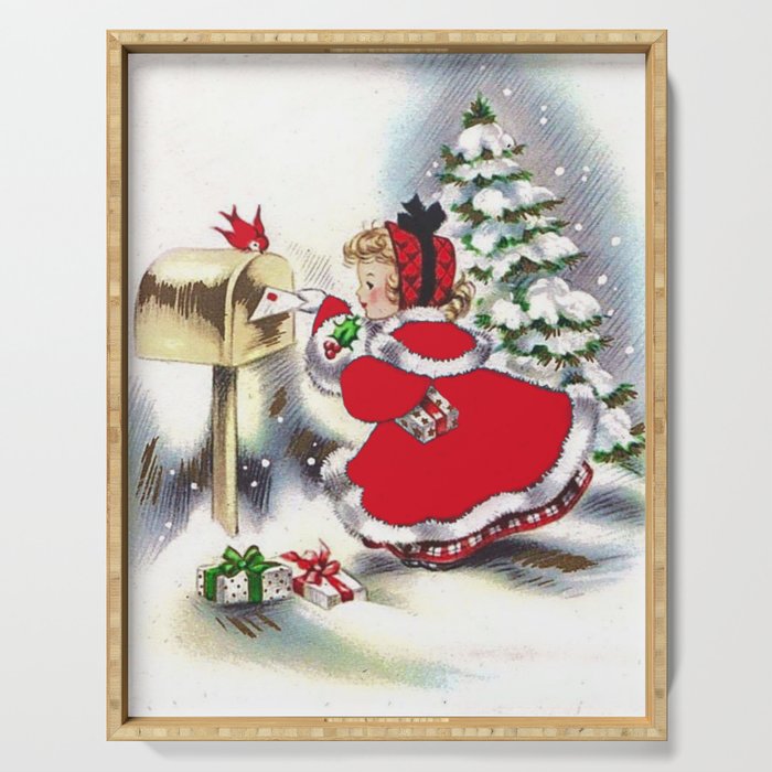 Vintage Christmas Girl With Christmas Cards Serving Tray