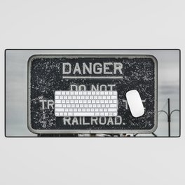 Railway Warning Railroad Trespass Sign Desk Mat