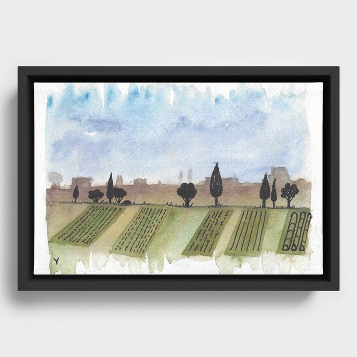 country side scenery - water color art print Framed Canvas