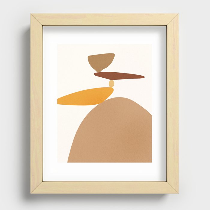 Earthy Mid Century Modern Abstract Calm Rocks Recessed Framed Print