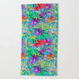 Tropical Flowers - Hawaiian Garden Beach Towel