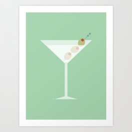 Vintage Mint Green Martini with Olives Art Print